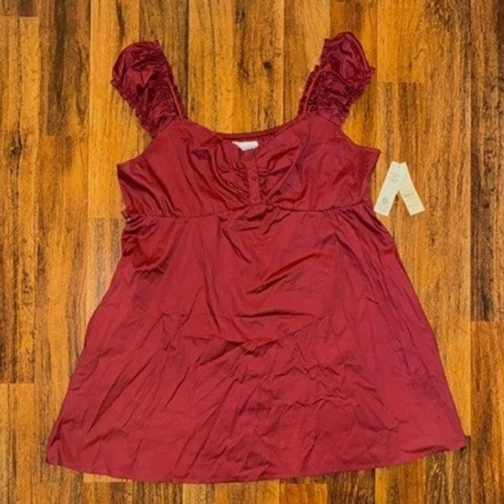No Boundaries Womens XXL Wine Red Ruffle Strap Babydoll Empire Waist Top NWT